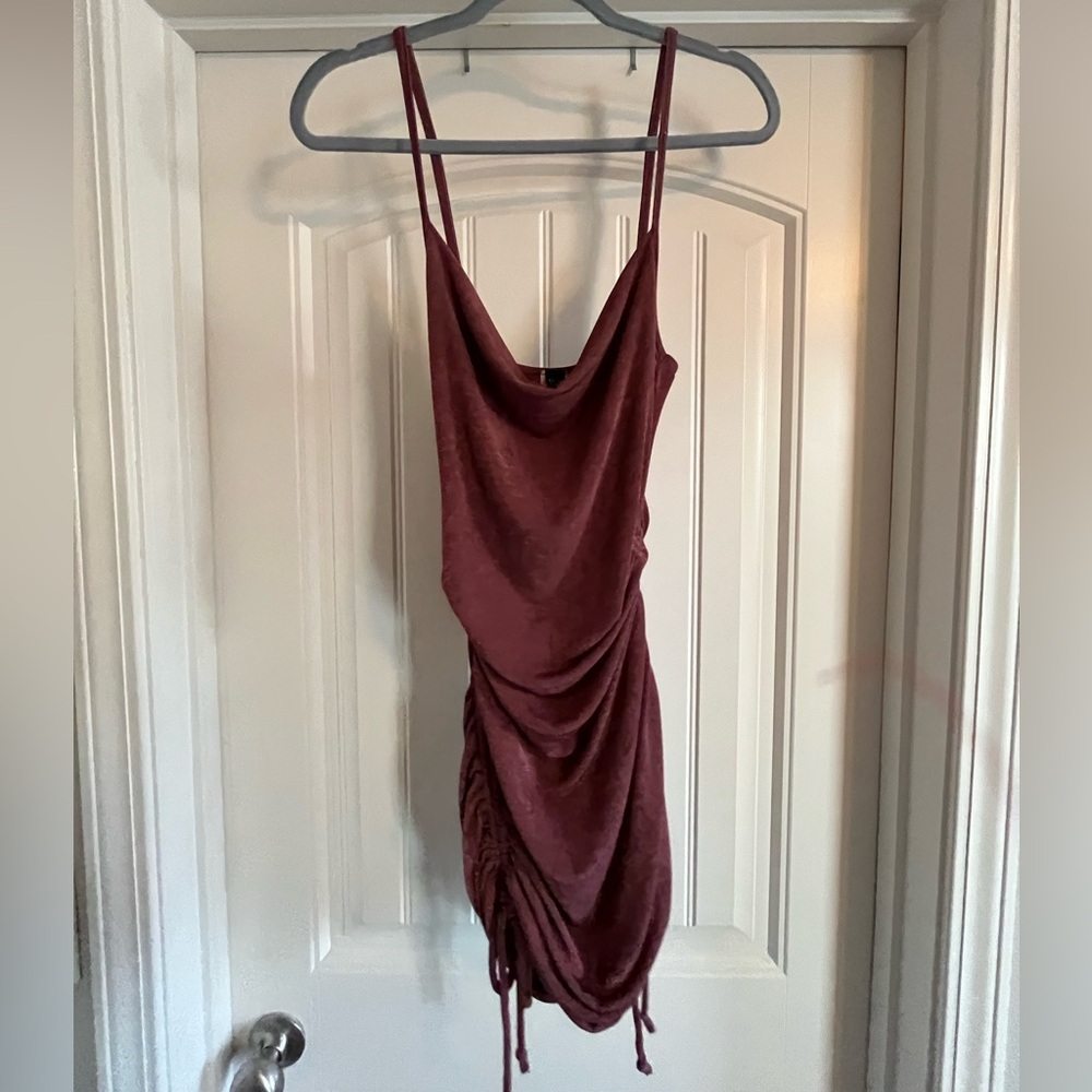 Windsor Burgundy Mini Dress with Draped Design